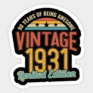 90th Birthday 90 Years of Being Awesome 1931 Sticker